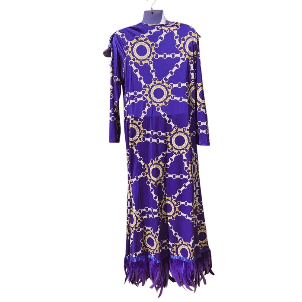 Purple Feather Maxi Drag Gown Chain Print 4XL Tall Mardi Gras Mens XL - 2X Tall - Picture 3 of 14